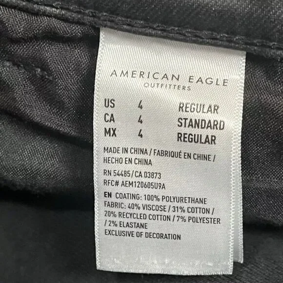 American Eagle Coated Jeans Pants Women's 4 High Rise Straight Black - Picture 9 of 9